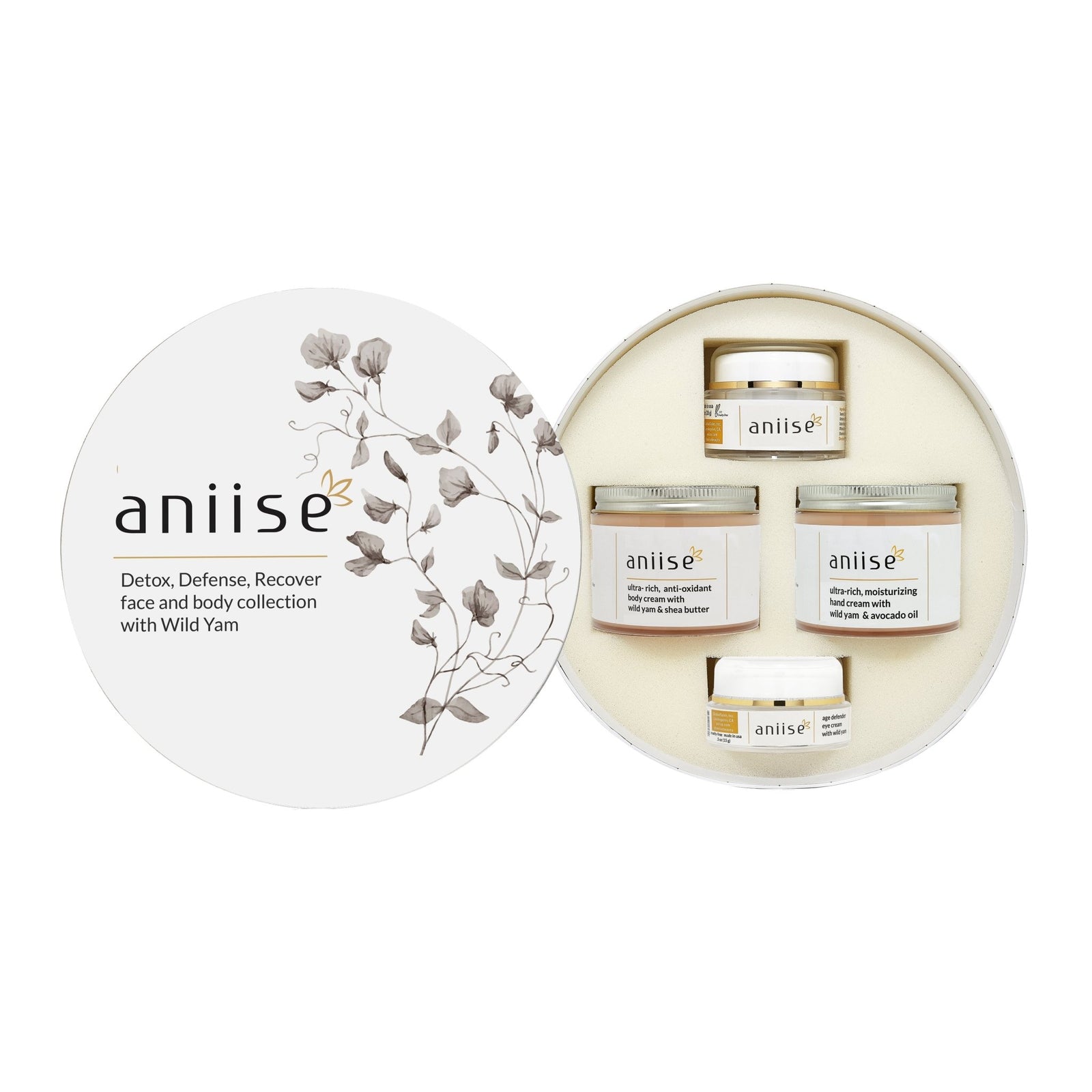 Aniise Wild Yam Body Cream Set for face body hands and eyes — hormonal skin support 4-piece set, paraben-free cruelty-free made in USA